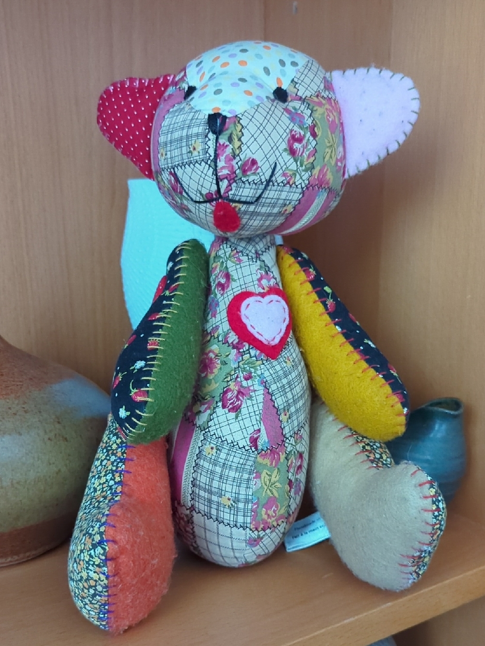 Handmade Patchwork Heart Bear  - Made in Thailand